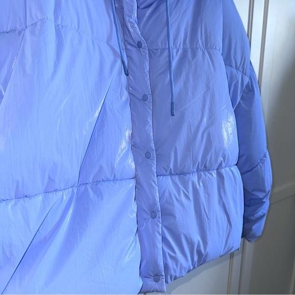 Zara Water-Repellent Quilted Hooded Jacket Shimmer Blue Puffer Coat Sz 2XL - Picture 9 of 15